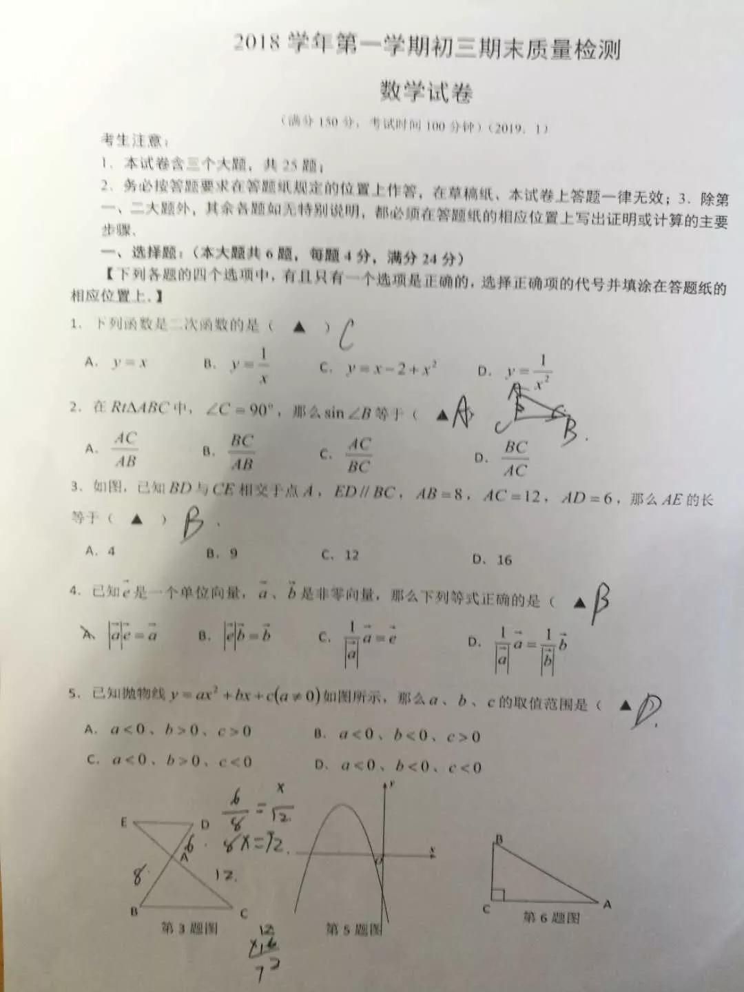 2019届初三金山一模数学卷解析