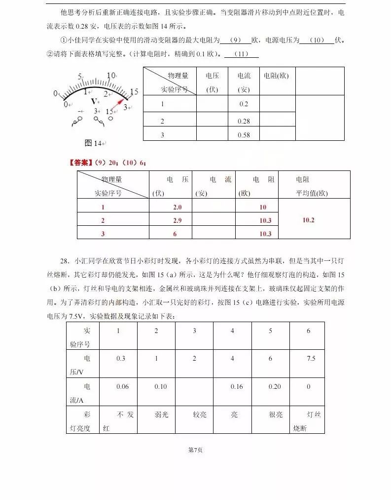 2019届初三徐汇一模物理卷解析