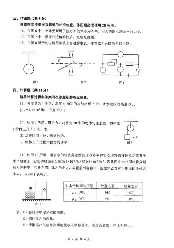 2019闵行区初三二模物理卷及答案